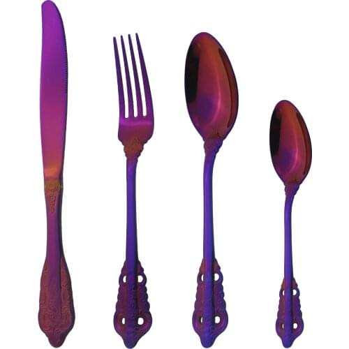 4Pcs Knives Forks Tea Spoon Cutlery Set Royal Vintage Tableware 18/10 Stainless Steel Dinnerware Set Kitchen Flatware Silverware