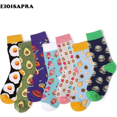 New Sweet Food Avocado Fruit/Egg/Ice Cream Harajuku Socks Art Abstract Oil Painting Socks Women Creative Cute Calcetines Mujer