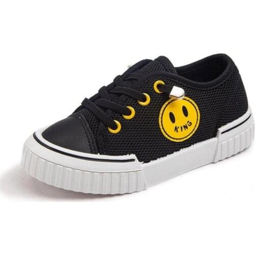 New Children Smily Face Mesh Shoes 2021 Autumn Boys PU Board Shoes Children Fashion White Girls Casual Shoes Big Kids