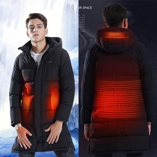 New Arrival Long Section Heated Jackets Usb Heater Men Down Heating Coat Winter Warm Cotton Hooded Outdoors Wind Climbing Coats