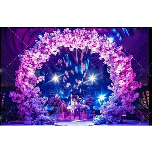 New cherry blossom+iron round stand lucky door full DIY wedding window party decor artificial flower cherry blossom +arch shelf
