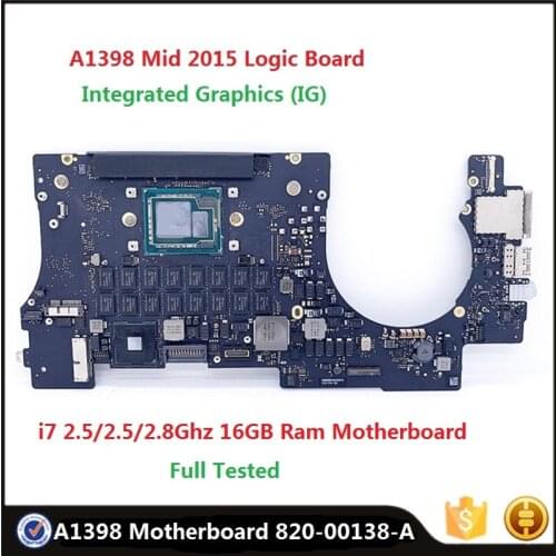 Original 820-00138-A IG Motherboard for Macbook Pro Retina 15" A1398 Mid 2015 EMC 2909 i7 16GB Mainboard Replacement Tested