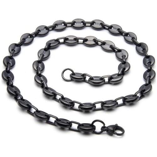 9mm 21.6'' Stainless Steel Black coffee beans Chain Link Necklace Mens Trendy Jewelry
