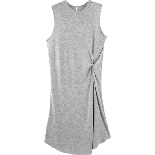 Neatie kiddie Solid Fashion Summer Midi Dress Casual Sleeveless Loose Kink Front Womens Dress Office Ladies OL Vestidos