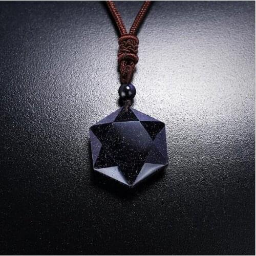 Suspension Planet Blue Sandstone Star Hexagram Leather Chain Pendants Necklace For Womem Dropshipping