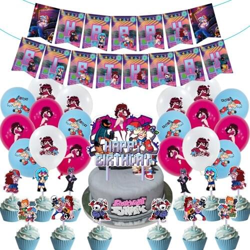 Friday Night Funkin Party Supplies Game Cake Toppers Bunting Banner Balloons Party Decorations Kids Boy Girl Happy Birthday Toy