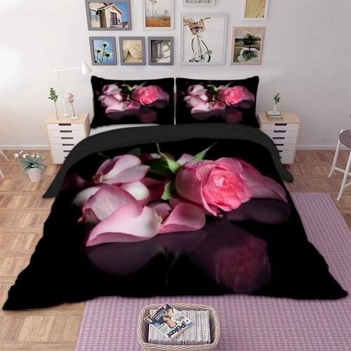 3D Pink Rose Bed Linen Luxury Floral Duvet Cover Set Single Double Twin Full Queen King Size Bedding Set Girl Marriage Bed Cover