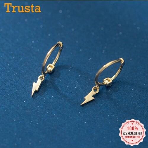 TrustDavis Real 925 Sterling Silver Fashion Personality Lightning Hoop Earring For Women Wedding Party Fine S925 Jewelry DA2009