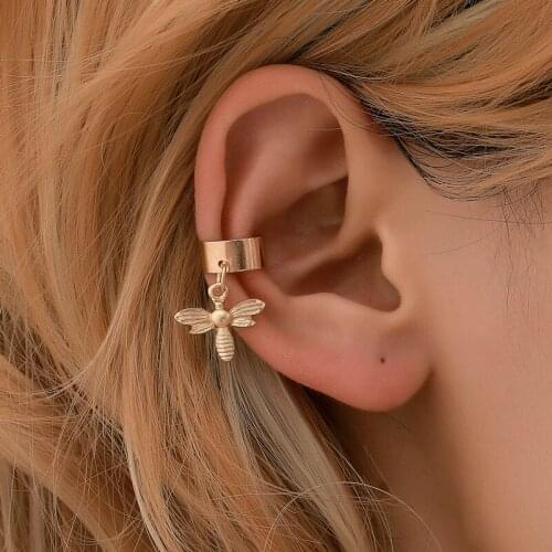 Earrings U-shaped Clip on Earrings Ear Bone Clip Small Bee Inlaid Drill Wide Ear Clip Womens Without Ear Hole Earrings Mujer