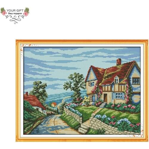 Your Gift F359 14CT 11CT Counted and Stamped Home Decor Beautiful Village Needlework Needlepoint Embroidery Cross Stitch kits