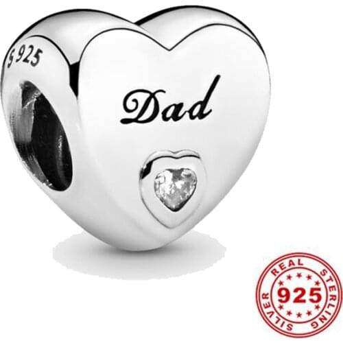 Hight Quality 925 Sterling Silver Beads Dad Heart Charm Fit Original Pandora Bracelets Women DIY Jewelry Making