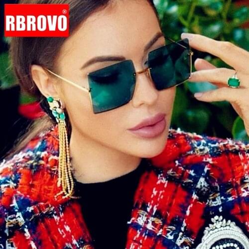 RBROVO 2021 Rimless Sunglasses Women Luxury Glasses for Women Retro Brand Square Eyeglasses Women Metal Half Frame Gafas De Sol