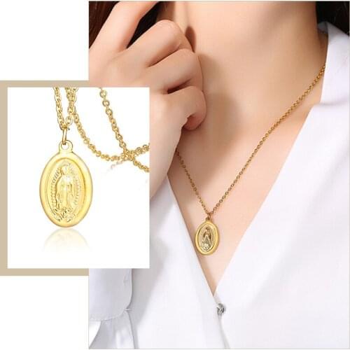 Classic Blessed Virgin Mary Pendant Necklaces for Women Gold Color Stainless Steel Prayer Gifts Jewelry