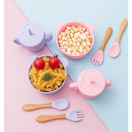 1 Set Silicone Cup&bowl Waterproof Kids Spoon Fork Dishes Feeding Set Eakproof Bpa Free Silicone Dinner Tableware Baby Product