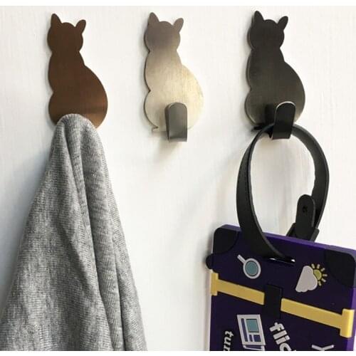 2pcs Strong Adhesive Hooks Cat Pattern Storage Holder For Bathroom Kitchen Hanger Stick On Wall Hanging Door Clothes Towel Racks