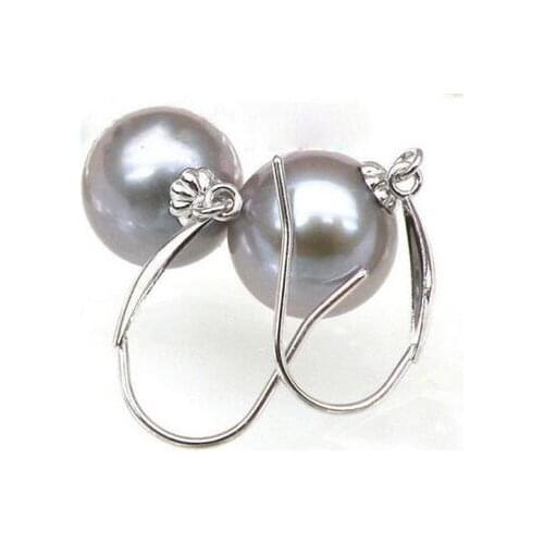 Noble jewelry Genuine AAA+++ 8mm silver gray akoya pearl dangle earring 14k solid white gold