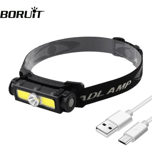 BORUiT XPG COB LED Headlamp 7-Mode Powerful Headlight USB Rechargeable Built-in Battery Waterproof Head Torch for Camping