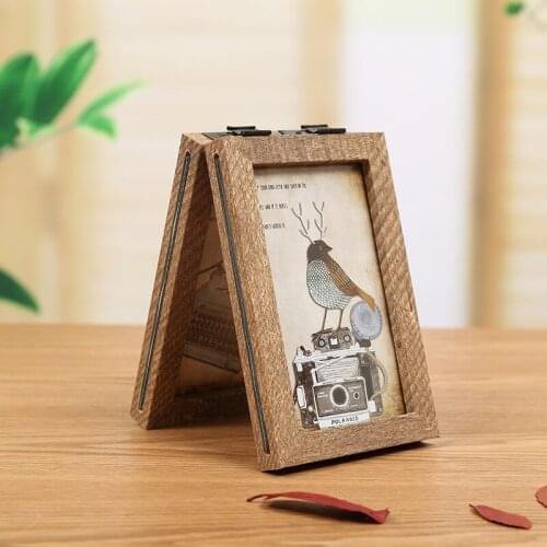 Double Folding Wooden Photo Frame Set Table Creative Folding Double-Sided Retro Simple Combination Literary Picture Frame