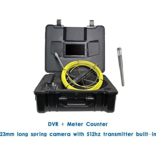 Drain Pipe Inspection Endoscope 23mm Long Spring Camera With 512hz Transmitter Built-in DVR Meter Counter Black Fireproof Case