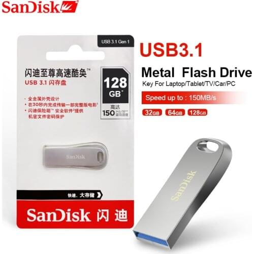 SanDisk 128GB USB3.1 Flash Drive 64GB Pen Drive 32GB Memory Stick 256GB U Disk Metal USB Key For Laptop/Tablet/TV/Car/PC 150MB/s
