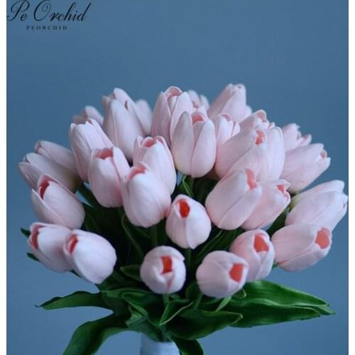 PEORCHID Artificial Tulip Wedding Bouquets Pink/Yelow/Ivory Real Touch PU Flowers Bridal Faux Bouquet De fleur Customized