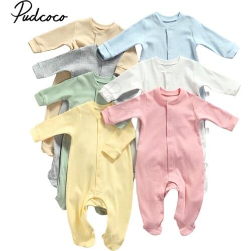 0-12M Newborn Infant Baby Girls Boys Footies Long Sleeve Solid Jumpsuits Spring Autumn Pudcoco Foot Cover Soft Foofits
