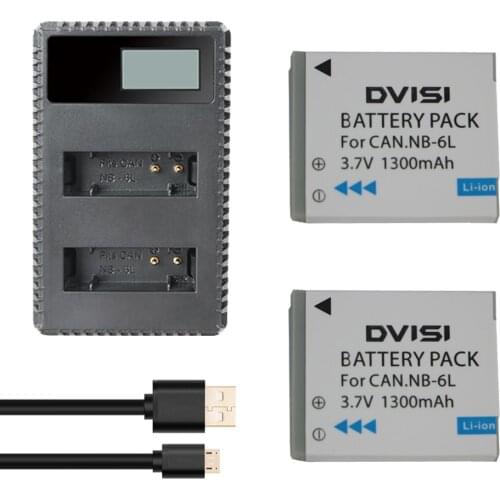 2Pc NB6L NB-6LH NB-6L Camera Batteries + LCD USB Charger for Canon SX520 HS SX530 SX600 SX610 SX700 SX710 IXUS 85 95 200 210 105