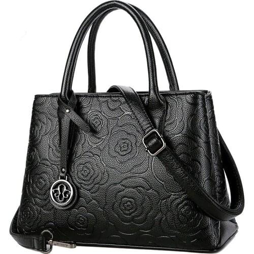 Modoker Luxury Handbags Women Bags Designer PU Leather Fashion Pack Floral Pattern Handbag Shopping Casual Daypack Durable Black