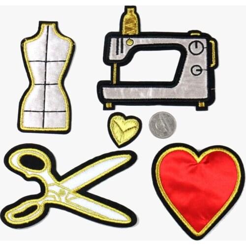 Cartoon Sewing Machine Scissors Embroidery Cloth Stickers Childrens Clothing Accessories Clothes DIY Adhesive Patch Stickers