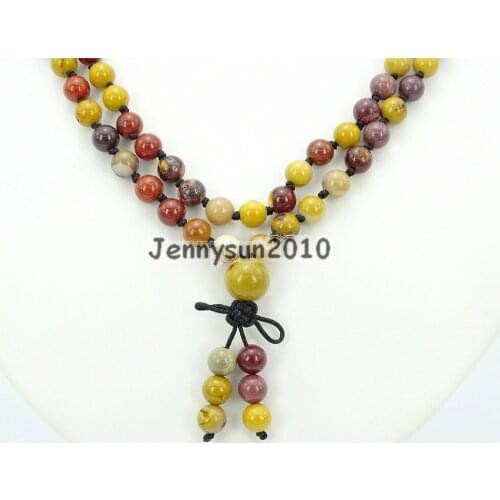Natural Moukaite 6mm Gems Stone Buddhist 108 Beads Prayer Mala Knot Necklace Multi-Purpose 5Strands/Pack
