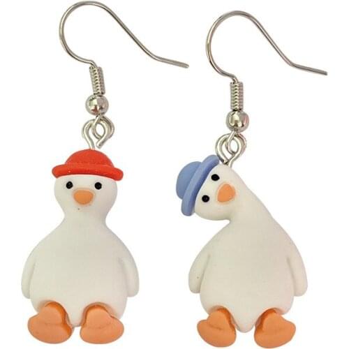 2021 New Trend Cute Asymmetry Tilt Head Duck Resin Drop Earrings For Teens Women Unusual Egirl Lovely Earrings Fashion Jewelry