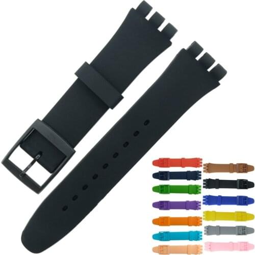 Black Watchband for Swatch Strap Buckle For SWATCH Silicone Watch band 17mm 19mm 20mm Rubber Strap16MM Watch accessories