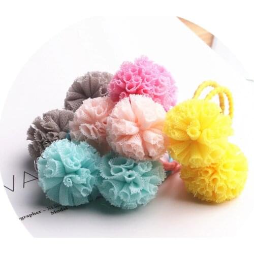 10pcs/lot Cute Little Girls' Pompom Hair Ties Ball Flower Elastic Hair Band for kids Hair Ropes Hair Accessories