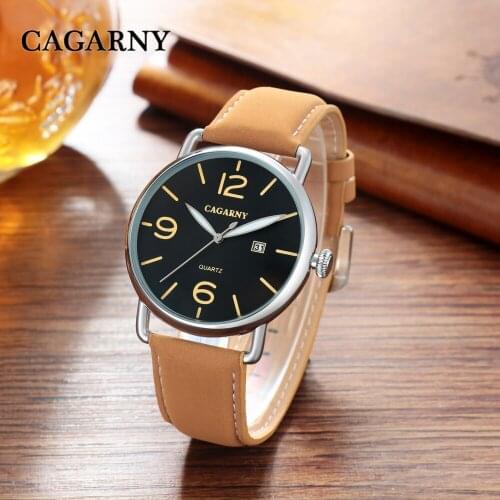 Luxury Brand CAGARNY Men Waterproof Watches montre Military Sport Leather Strap Quartz Watch reloj hombre Male Clock Relogio