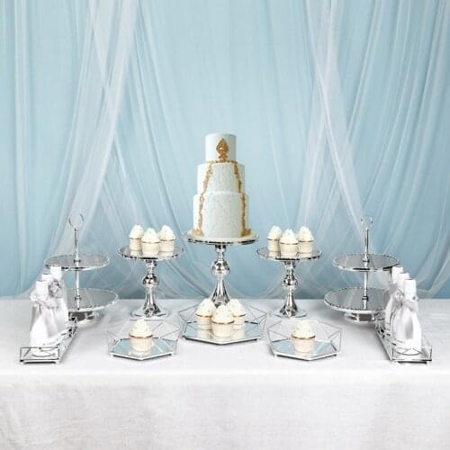 Sliver Mirror Wedding Cake Stands Cupcake Display Tray Home Storage Racks for Tableware Dinnerware Kids Birthday Cake Decoration