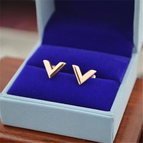Martick Free Shipping Geometric Earrings For Women Europe Brand V Letter Triangle Cute Stud Earrings Jewelry Gift E157