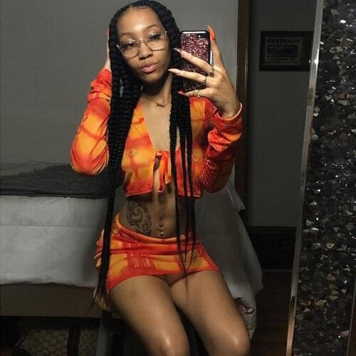 Mesh See Through Hot Sexy Women Matching Sets Bandage Long Sleeve Bodycon Club 2 Piece Outfits Crop Top And Skirt Set