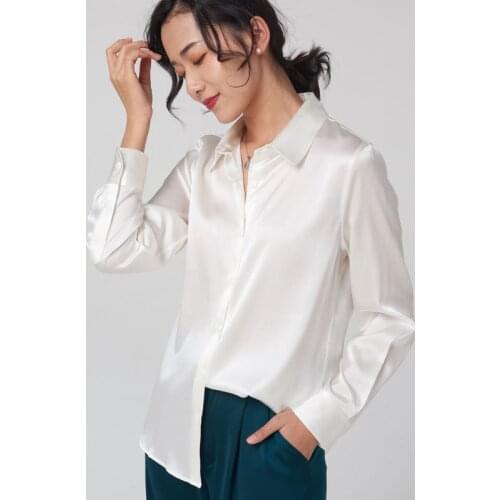 Silk Shirts Blouse Women Tops High Quality Elegant Pure Natural 100% Charmeuse Silk Chinese 19mm Long Sleeves Glossy Ladies 2021