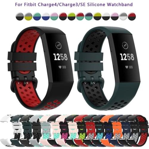 Silicone Strap For Fitbit Charge 3 4 Smartwatch Band Watchstrap Watch Bracelet Wristband SDual-color Sports Breathable