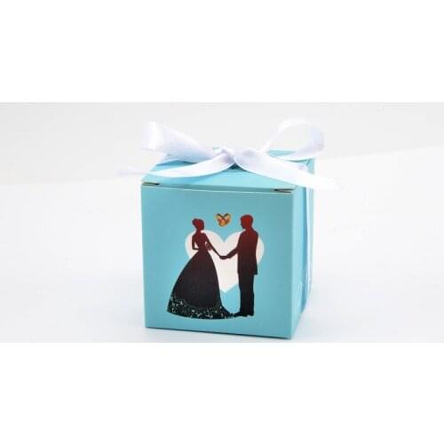 Bule Bride and Groom Packing Candy Box Wedding Gifts Boxes For Guests With Ribbon Wedding Favors Decoration Supplies