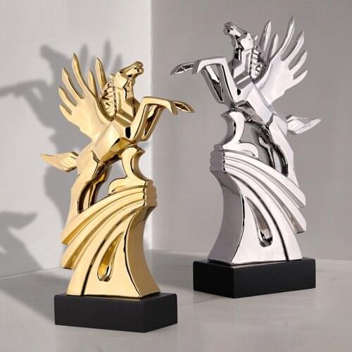 44CM NORDIC CREATIVE LUXURIOUS LUCKY HORSE ART SCULPTURE ANIMALS HORSE FIGURINE CERAMICS CRAFT SHOP DECORATIONS FOR HOME R3846