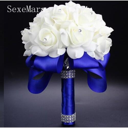 Wedding Foam flowers Cheap PE Rose Bridesmaid Rose Bridal bouquet Ribbon Fake Wedding bouquet de noiva