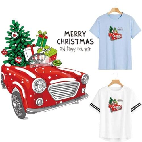 Old School Christmas Car Thermal Sticker Patch Heat Transfer Washable New Fashion Diy T-Shirt Jeans Decoration Iron-On Transfers