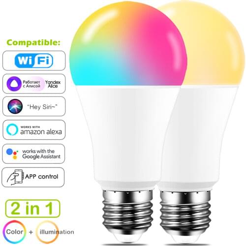 Dimmable Smart Bulb 15W Color Changing WiFi Light RGB E27 LED Lamp 220V 110V Work with Alexa Google Assistant Siri Voice Control
