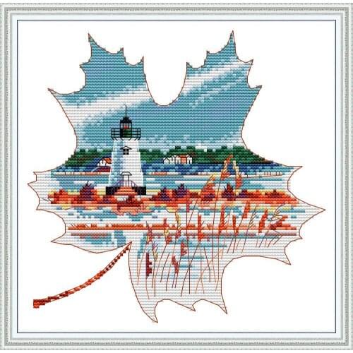 Everlasting love Landscape in the leaves Chinese cross stitch kits Ecological cotton printed 14CT DIY gift Christmas decorations