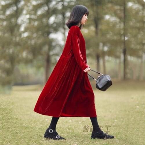 Plus size vintage velvet dress M-7XL 2020 autumn winter long sleeve o-neck party dress women solid elegant loose slim dress