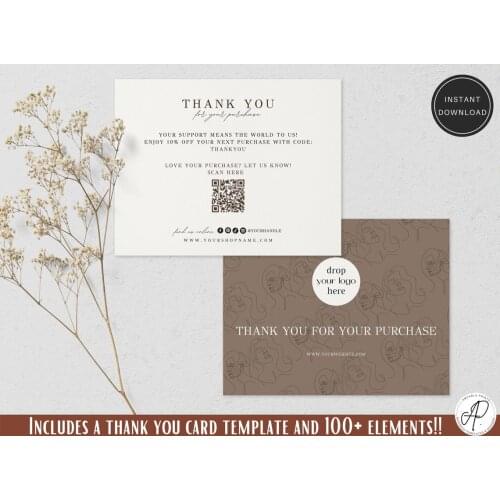 Business thank you card with QR code,Small Business thank you card template,Thank you for your order, Instant download,Packaging