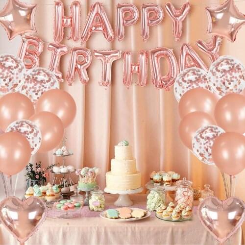 1 Set Rose Gold Happy Birthday Foil Balloons Star Heart Balloon For Kids Birthday Party Baby Shower Decoration Favor Globos