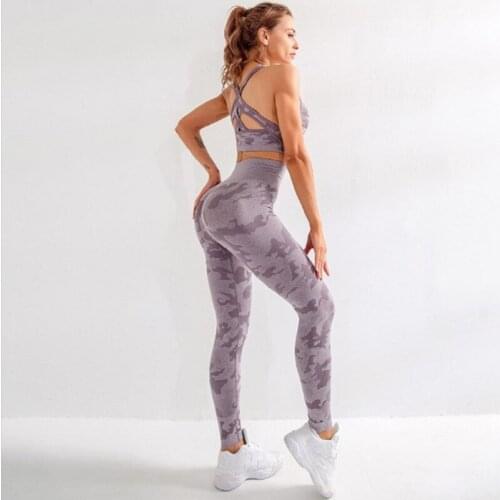 Women Sports Suits Set Yoga Sets Gym Fitness Camo Athletic Pants Sportswear Leggings Bra Seamless Sports Active