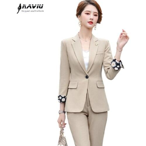 Apricot Suits Women 2021 Spring Autumn Fashion Tempermant Business Long Sleeve Blazer And Pants Office Ladies Work Wear